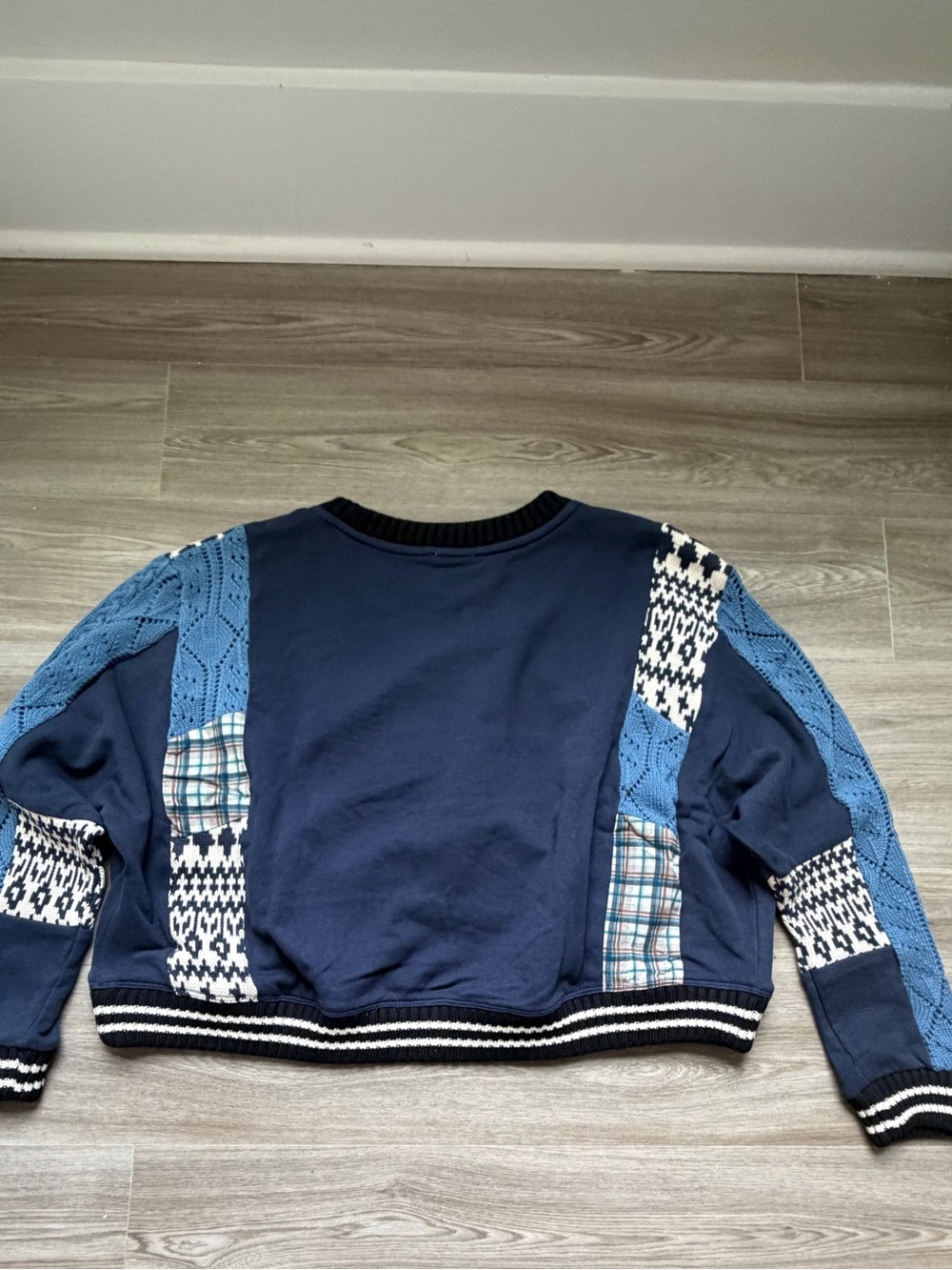 Pilcro Navy Blue Patchwork Knit-Panel Sweater - Picture 2 of 9